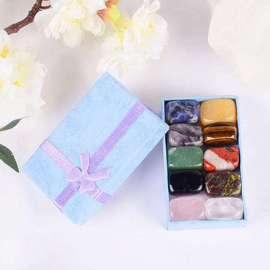 10 Pcs/Set Natural Tumbled Stones – Mixed Rock, Quartz, Rose Bead & Amethyst for Chakra Healing
